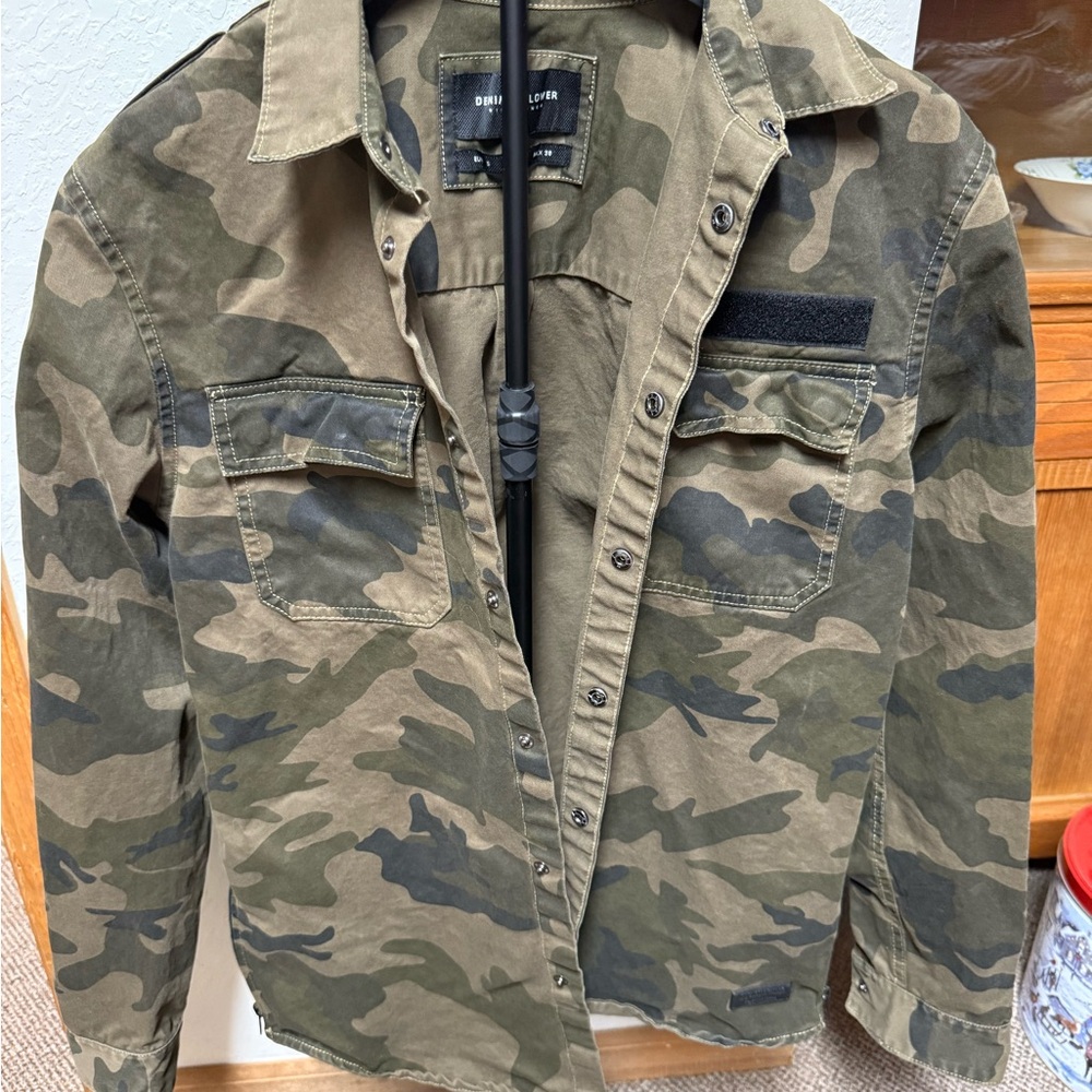 Denim & Flower Men's Camo Field Jacket in Olive and Dark Green